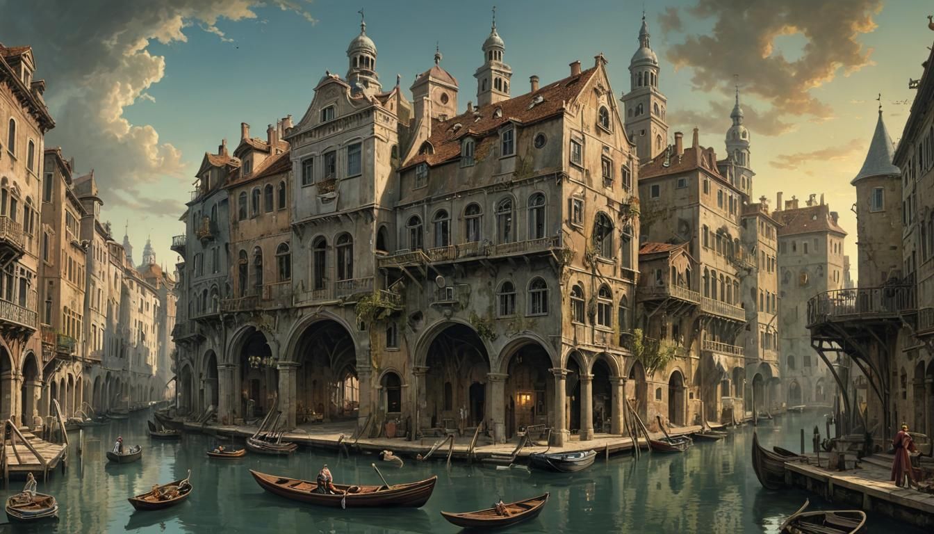 Surreal Biopunk Fantasy Scene in Engraving Style