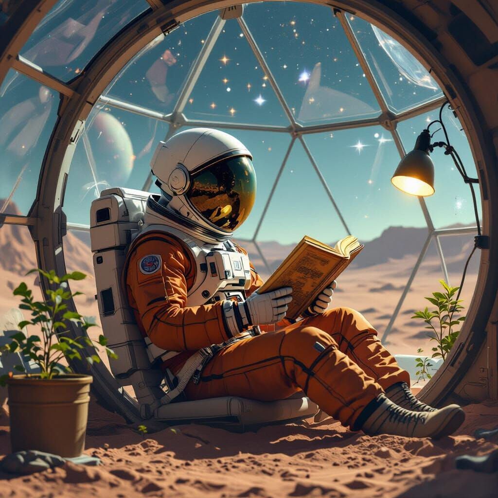 Astronaut Reading in Mars Biodome: Digital Painting