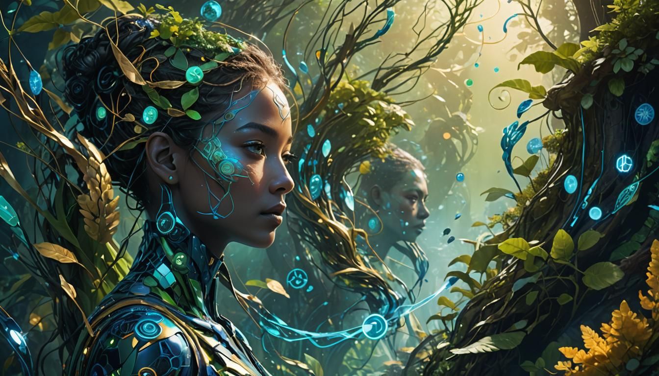 Diverse Species Entwined with AI: Hyperrealistic Concept Art