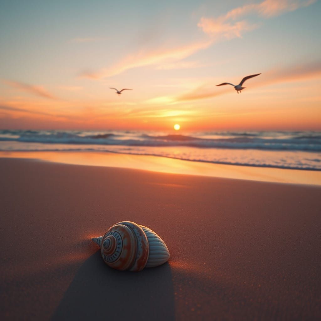 Peaceful Beach at Sunset in Vibrant Pastel Hues