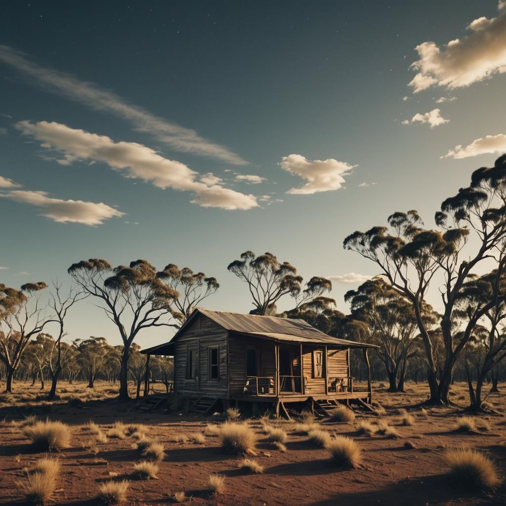 Abandoned Outback Cabin in Cinematic Style