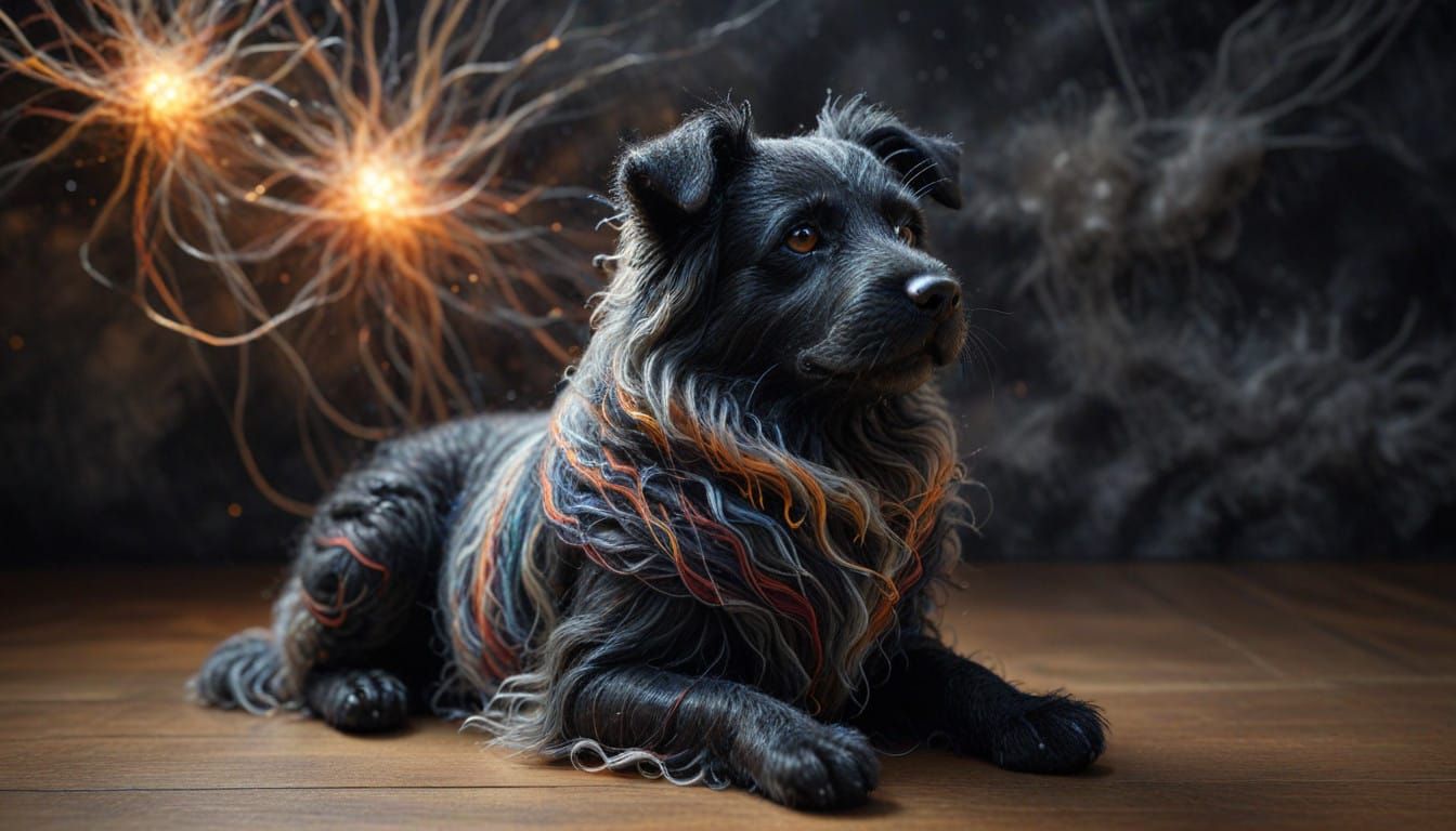 Fluffy Dog in Whimsical Wool Tapestry