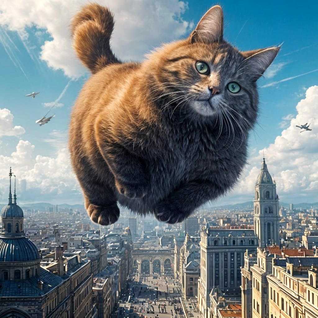 Giant Airship Cat Over the City