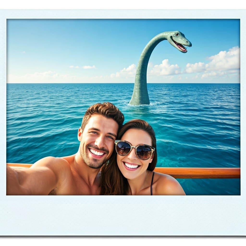 Couple's Cruise Selfie with Plesiosaur