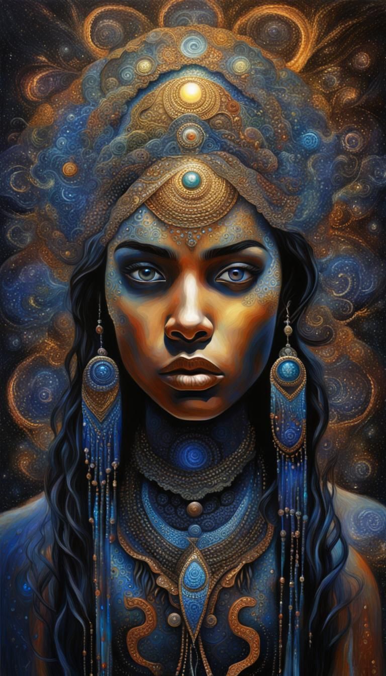 Aboriginal Art Portrait with Fractal Patterns