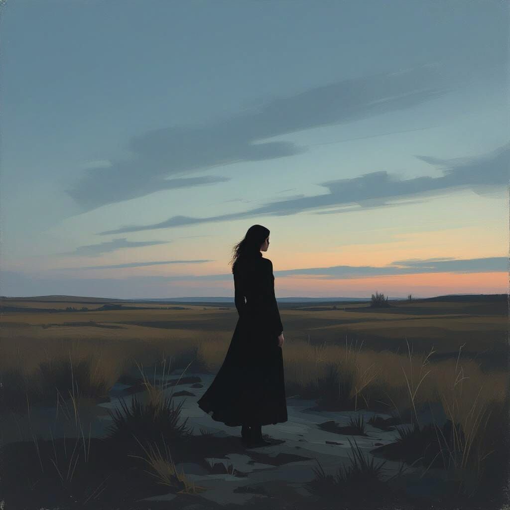 Solitary Russian Woman in Twilight Melancholy