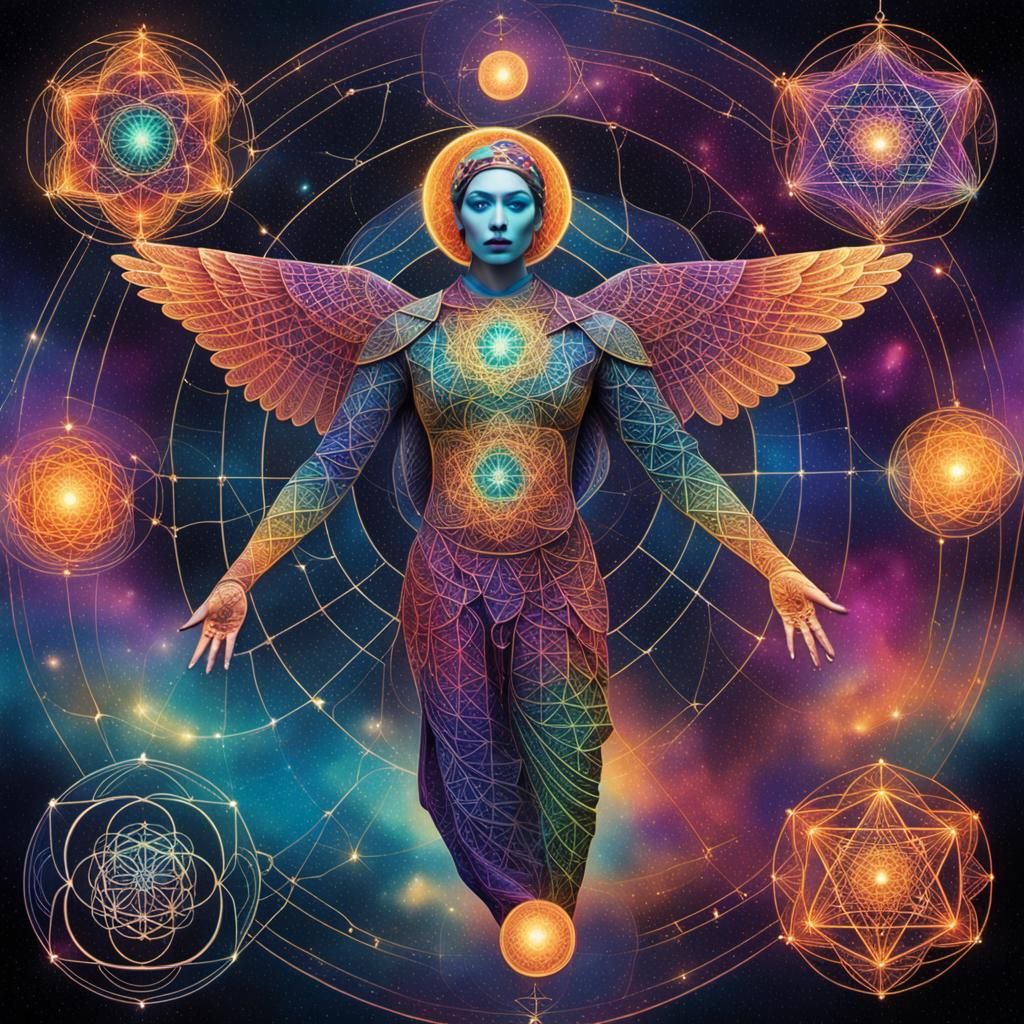 Vibrant Metatron's Cube Sacred Geometry Illustration