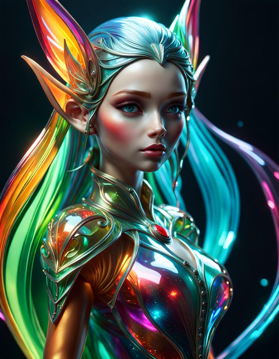 Enameled Glass Elf Figurine in Hyper-Realistic Style