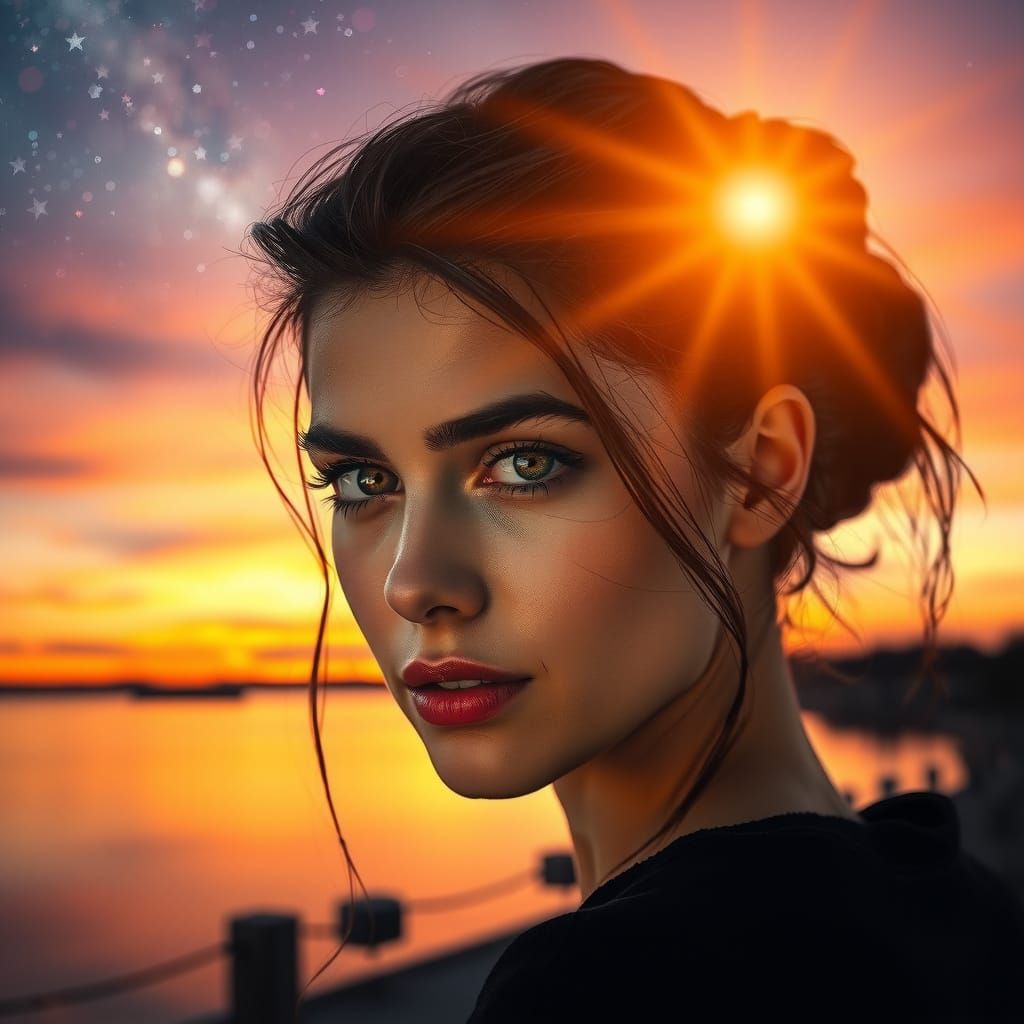 Ethereal Woman in Sunset Harmony