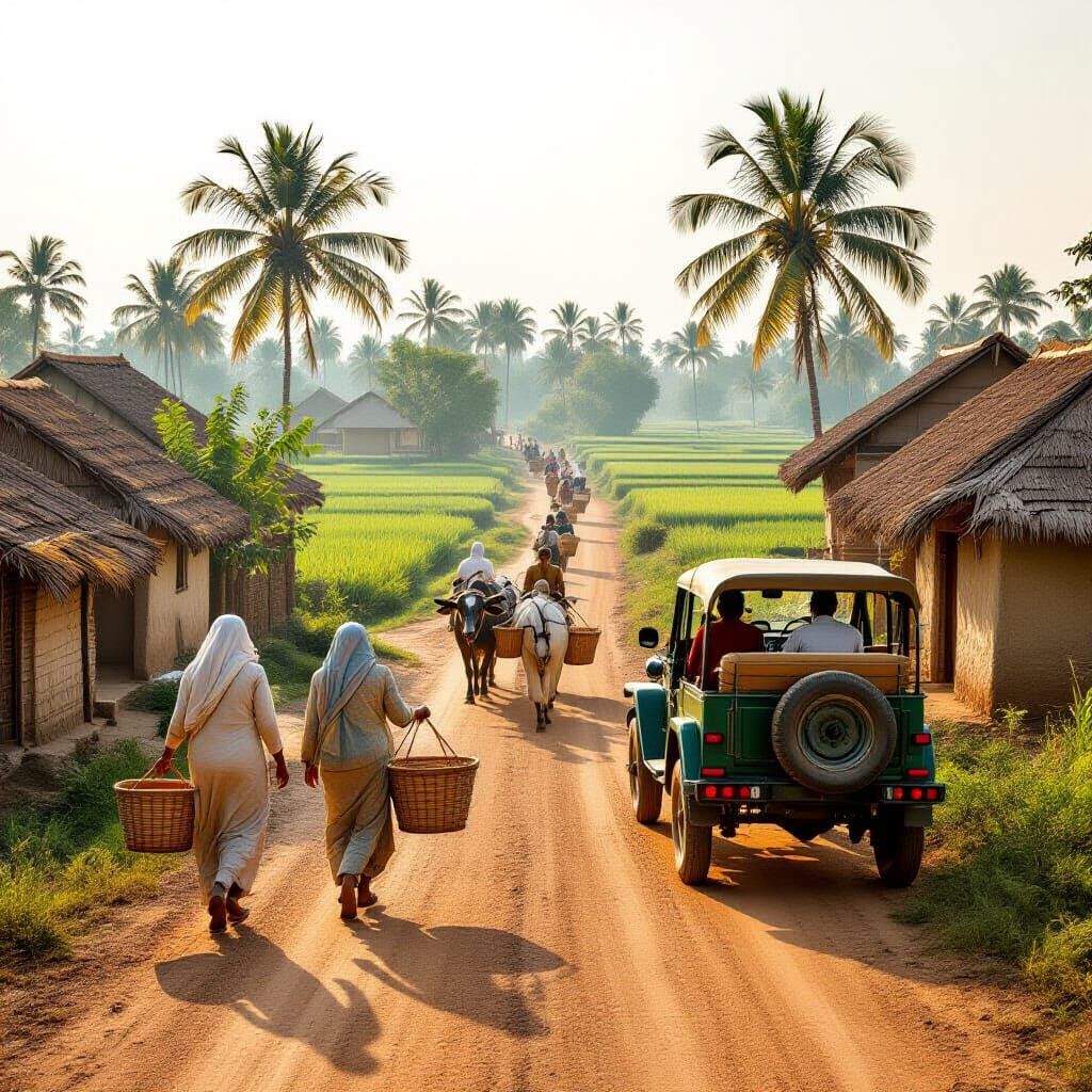 Vintage Village Scene with Traditional Transport, Nostalgic ...