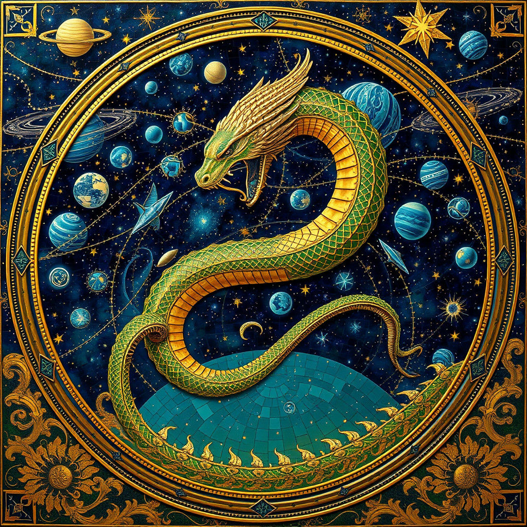 Ouroboros in Celestial Night: Mosaic Fantasy Art