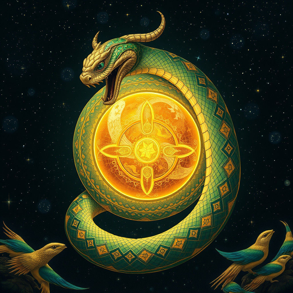 Ouroboros in Celestial Sphere: Mosaic Fantasy Art