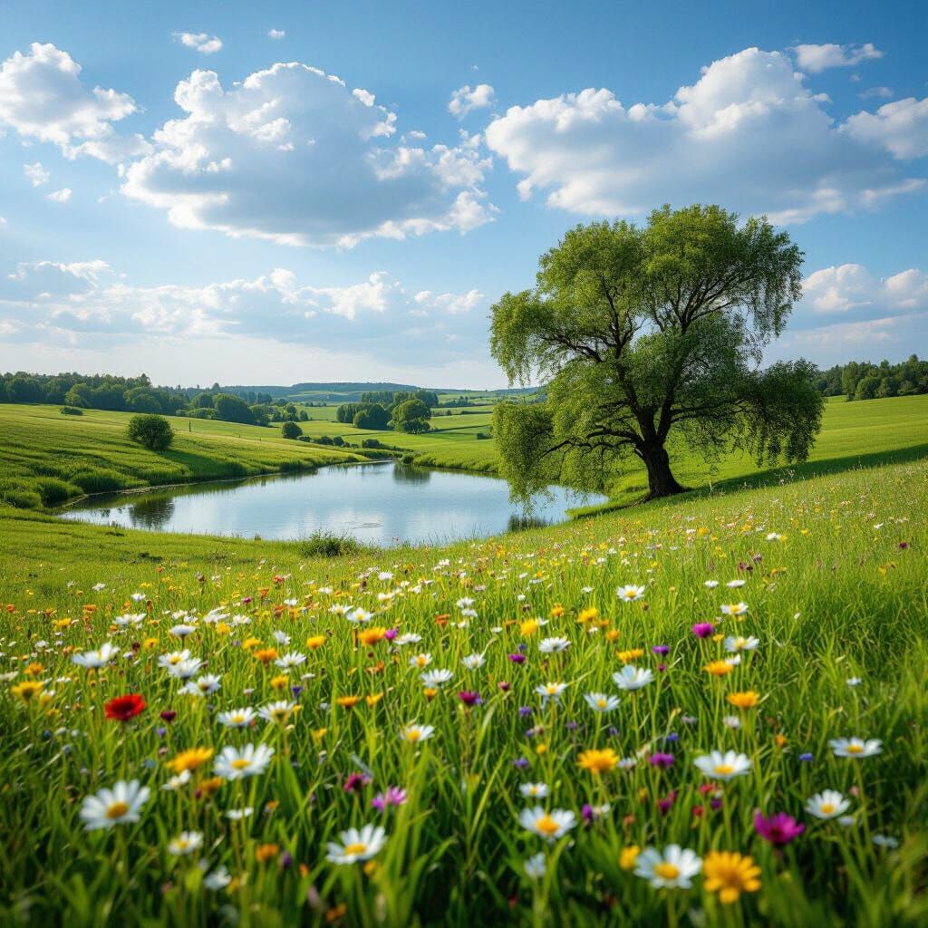 Vivid Hyperrealistic Landscape From Hilltop