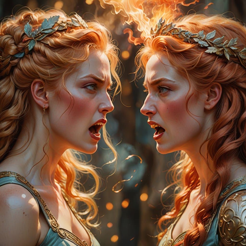 Vintage Goddesses Clash in a Heated Argument