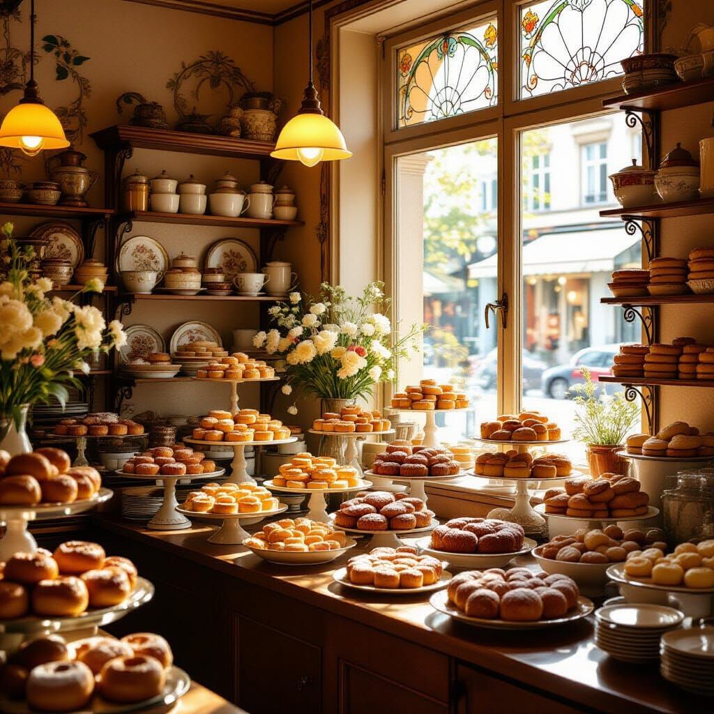 Art Nouveau Bakery With Delicious Cakes and Pastries
