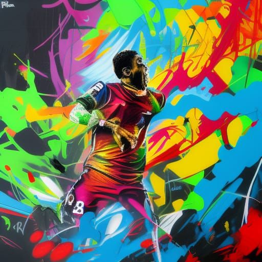 Dynamic Soccer Scene in Graffiti Splash Art Style