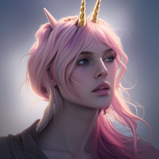 Human Unicorn Hybrid Portrait in Art Nouveau Style