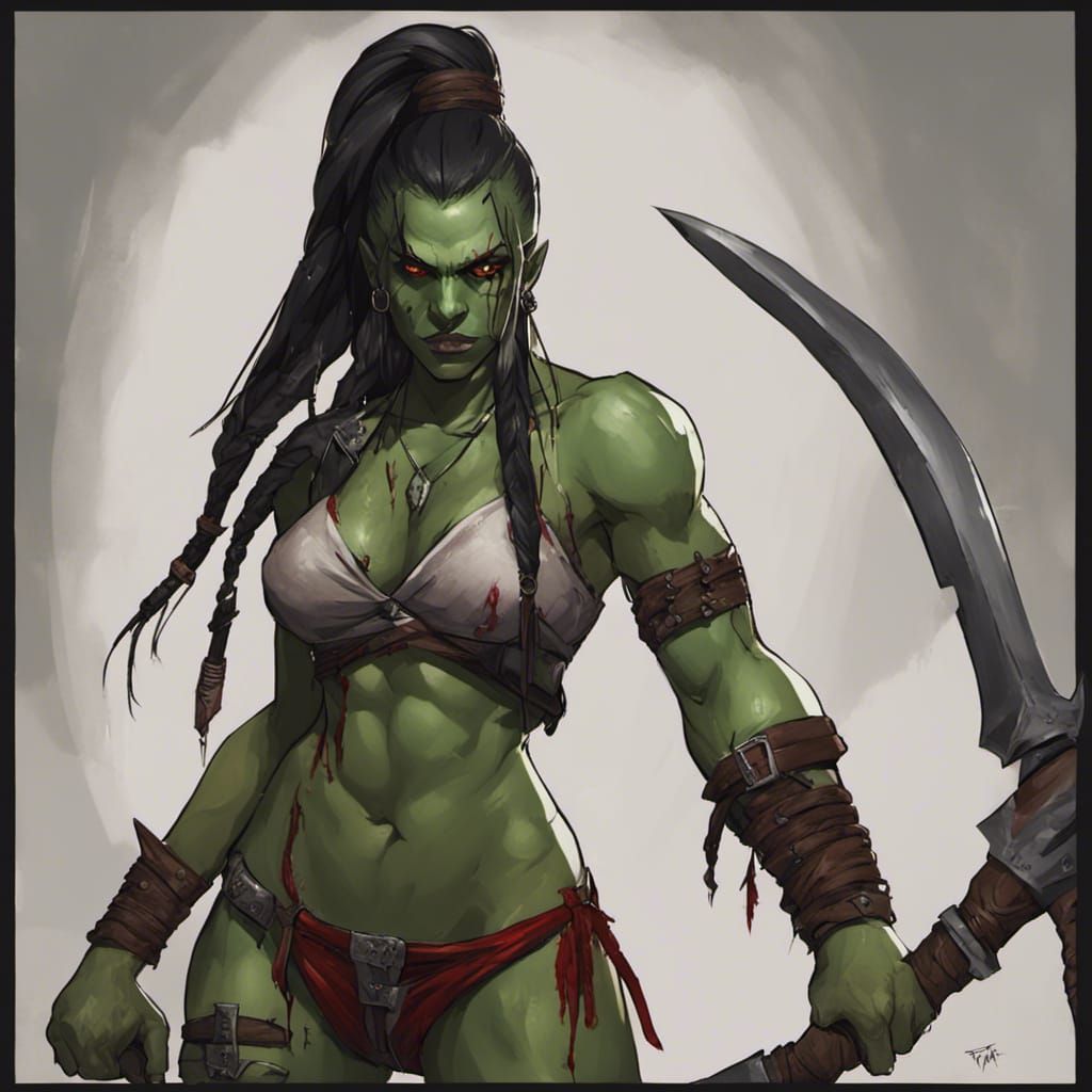 Brutal Half-Orc Barbarian Female with Polearm
