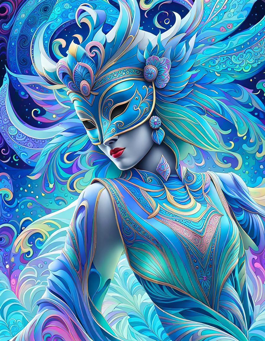 Psychedelic Venetian Mask in Geometric Vaporwave Art