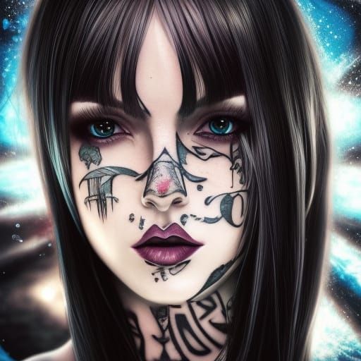 Tattooed E-Girl Portrait in Splash Art Style