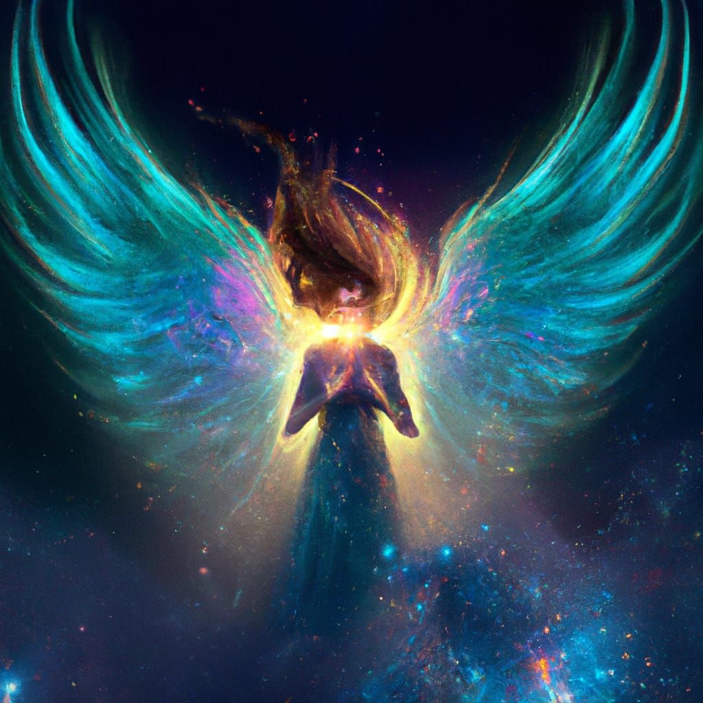 Cosmic Angel in Flight: Hyperdetailed Fantasy Art