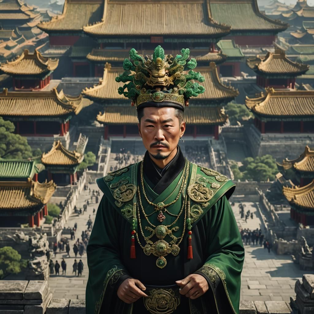 Young Chinese Emperor Portrait in Green Jade