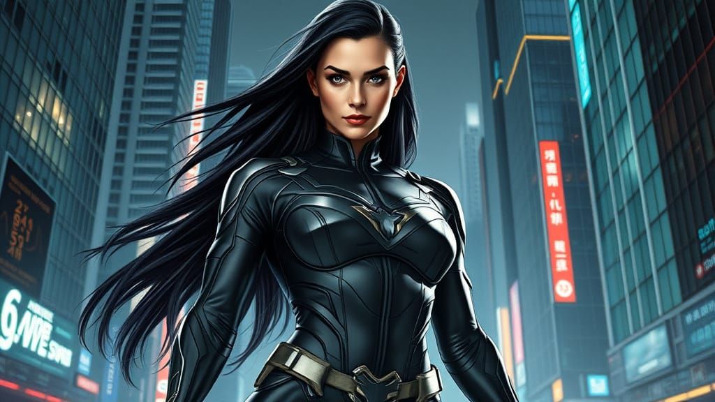 Cyberpunk Superheroine Commands the City