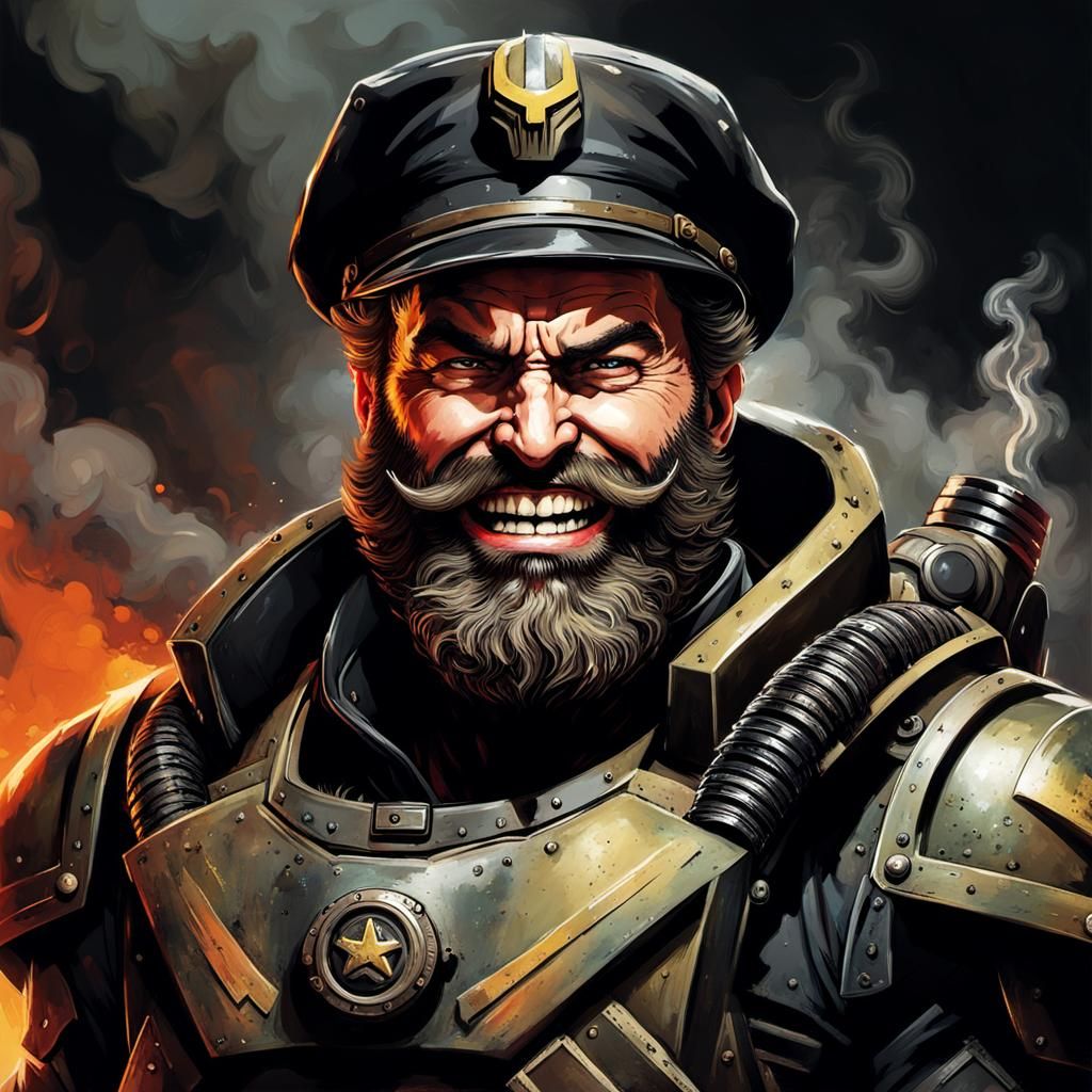 Armored Sergeant with Cigar in Abstract Style