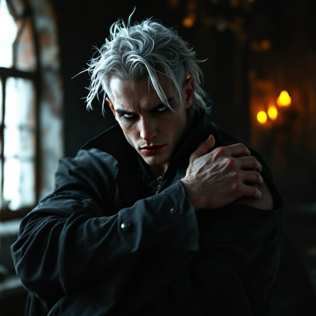 Confident Fantasy Vampire Wizard with Piercing Eyes