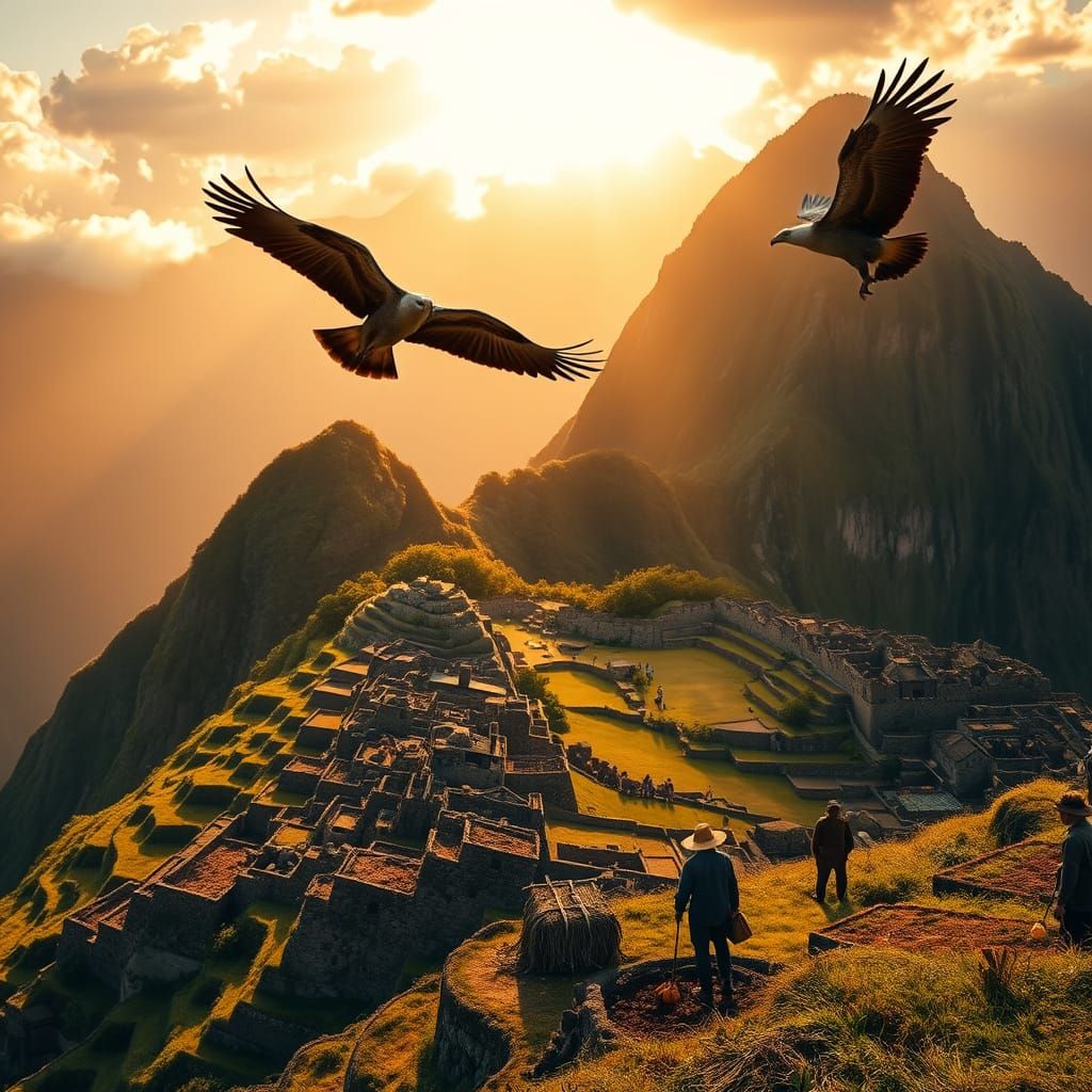 Inca Farmers Harvest Machu Picchu Golden Hour HDR Scene