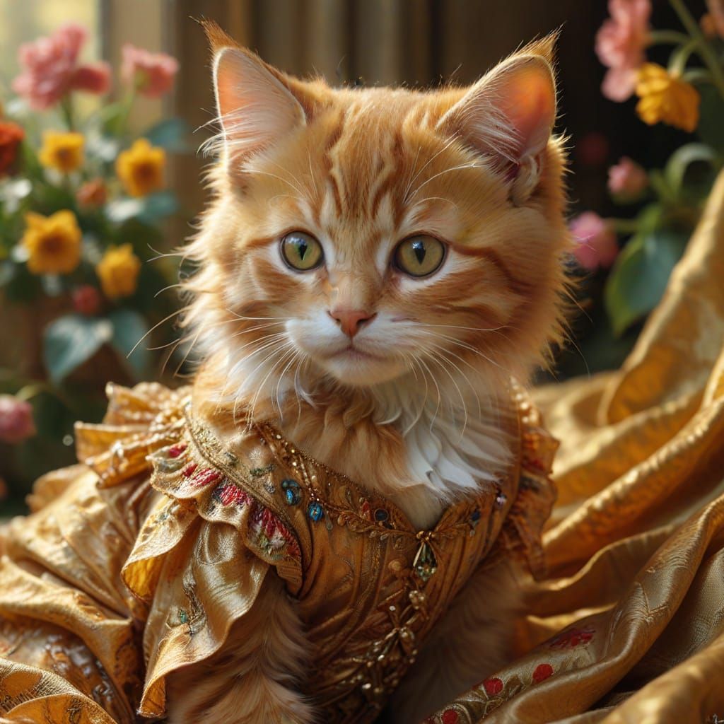 Ginger Kitten in Pre-Raphaelite Style