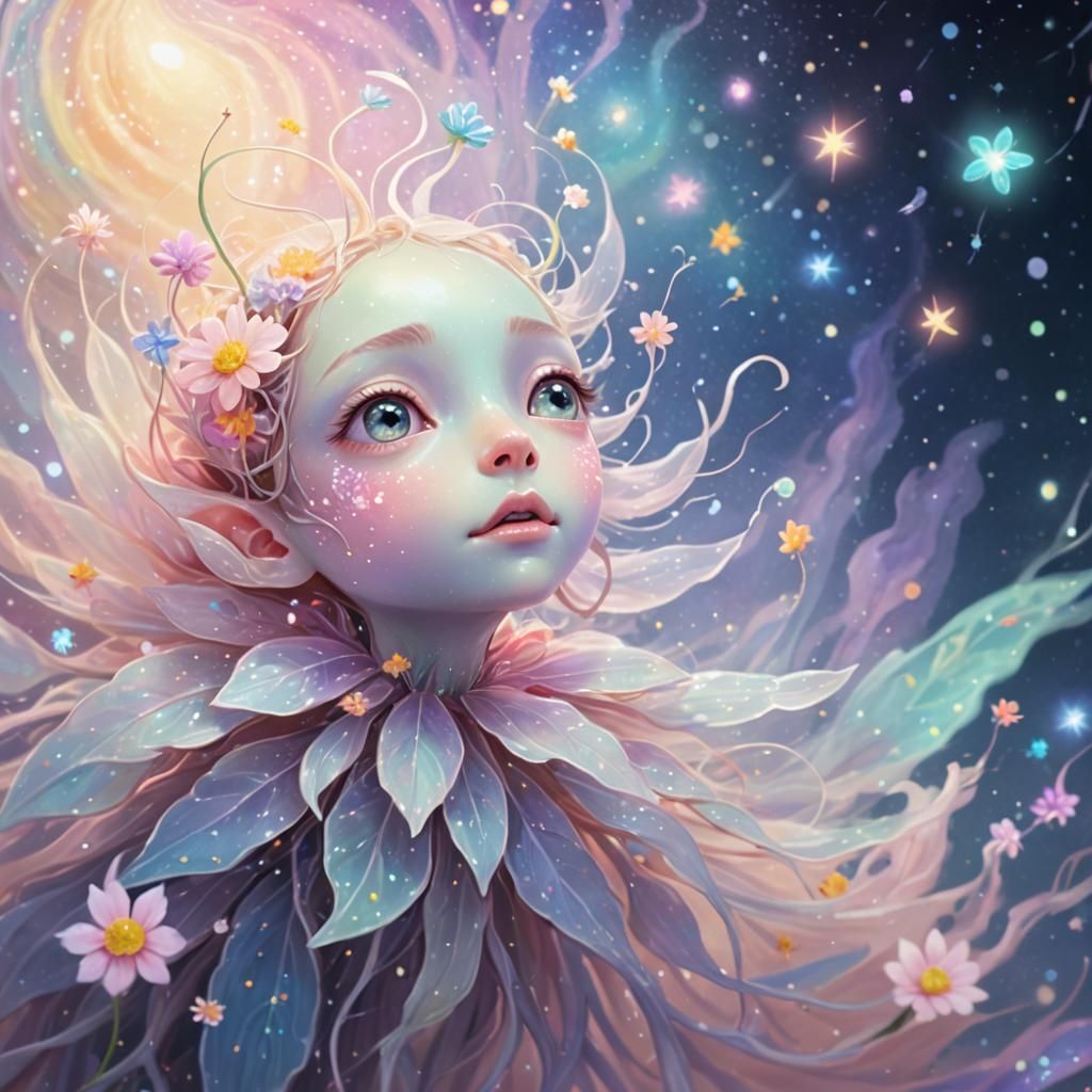 Whimsical Extraterrestrial Flower Creature in Vibrant Digita...