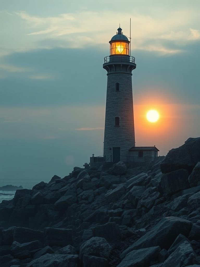 Coastal Lighthouse in Dystopian Sci-Fi Style