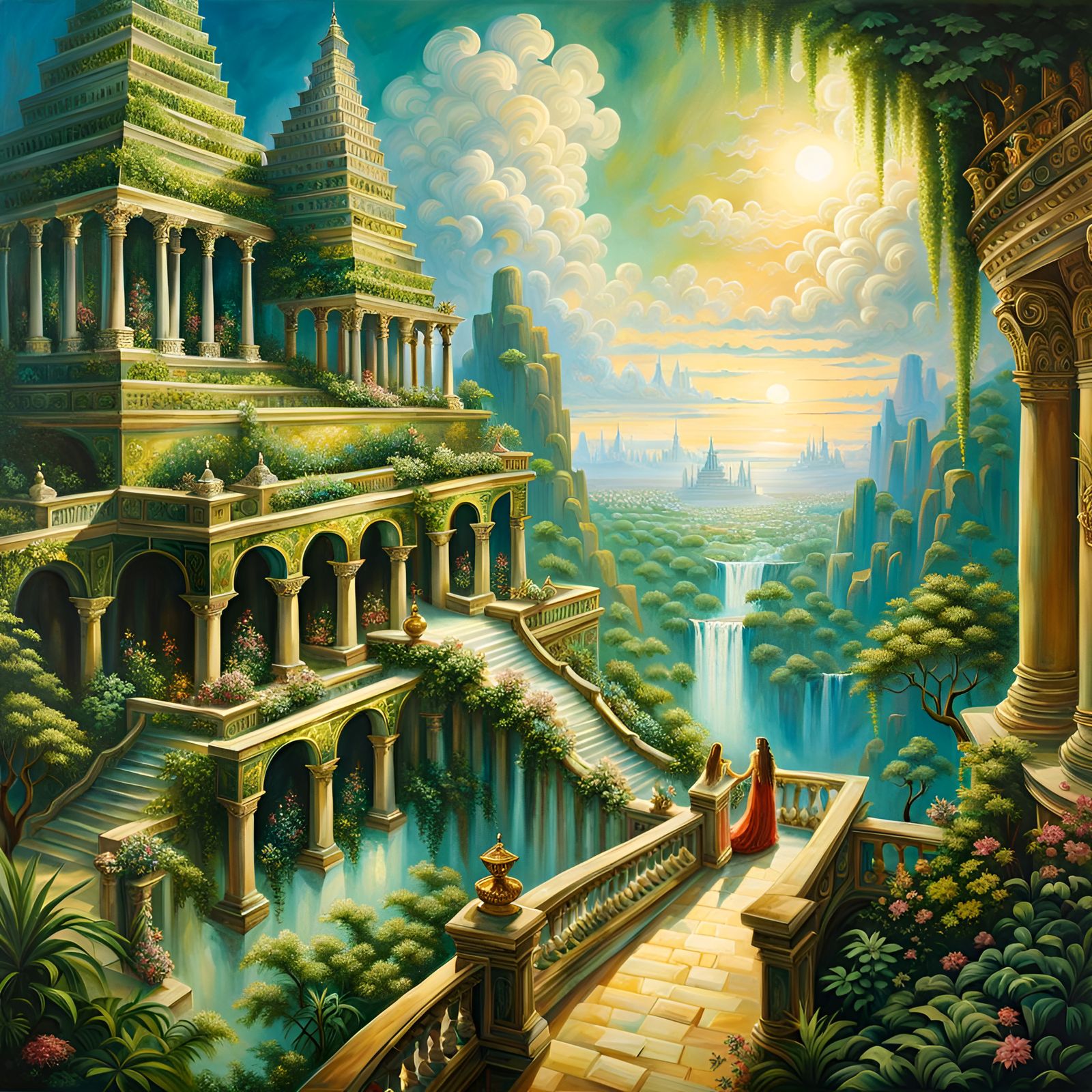 Fairytale Hanging Gardens of Babylon in Acrylics