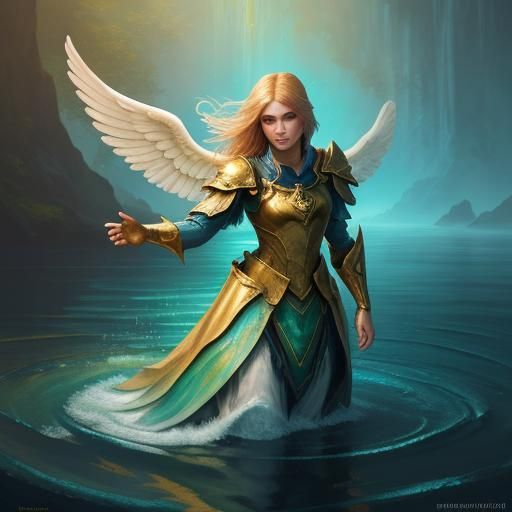 Surreal Angel in Water: Oil Painting Concept Art