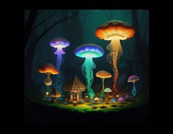 Jellyfish in Toadstool Forest: Beatrix Potter Style