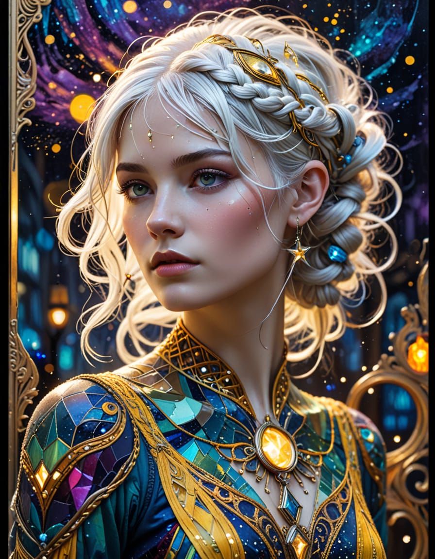 Celestial Art Nouveau Hair with Geometric Shapes