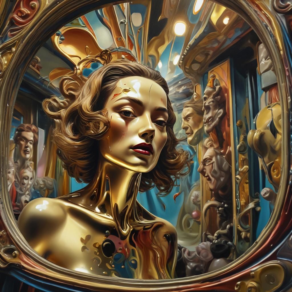 Distorted Reflection: Surreal Oil Painting in Dreamlike Colo...