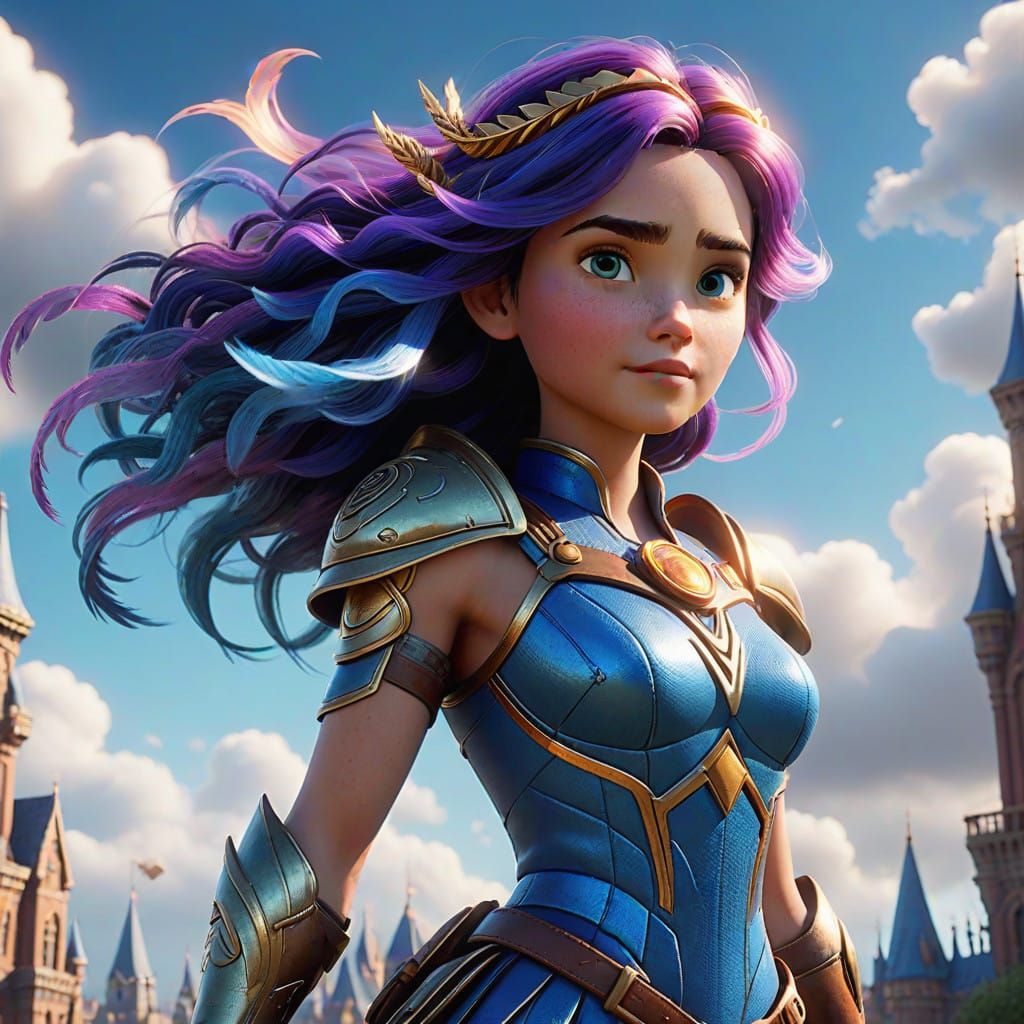 Ethereal Cloud Goddess in Whimsical Cityscape