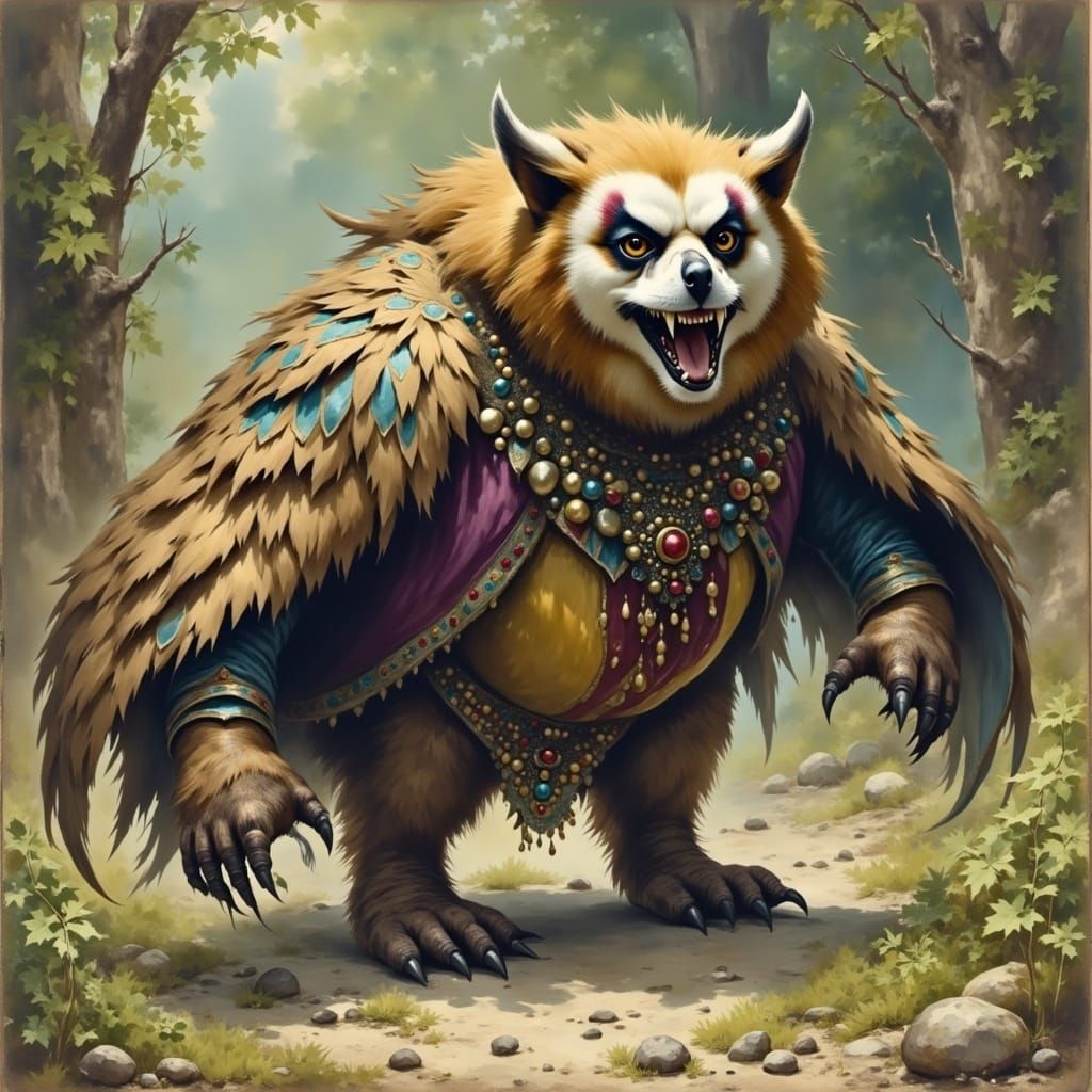 Owlbear Dungeons and Dragons Monster in Clown Style