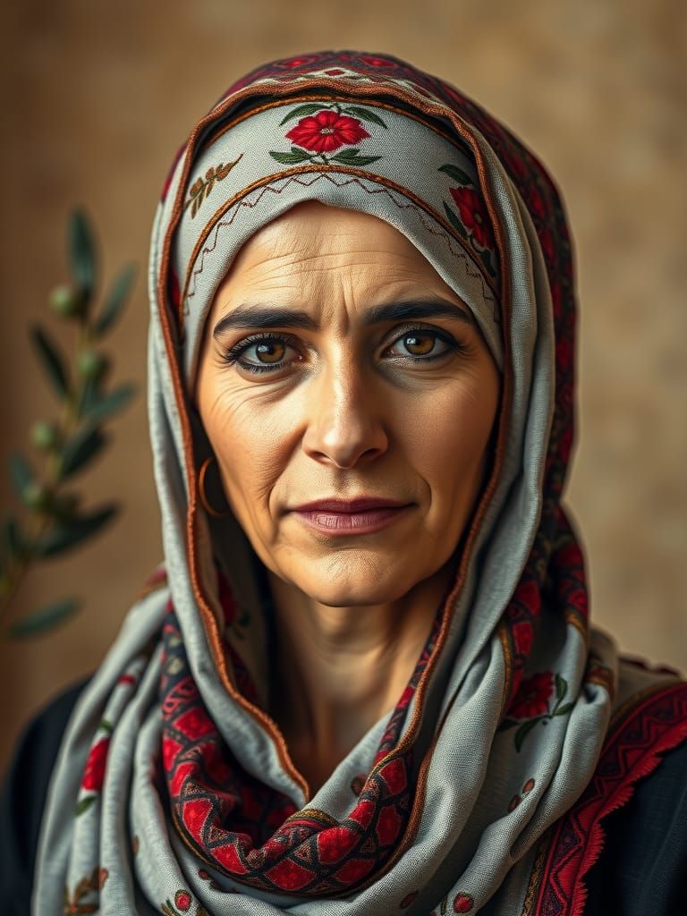 Palestinian Woman Portrait in Traditional Dress
