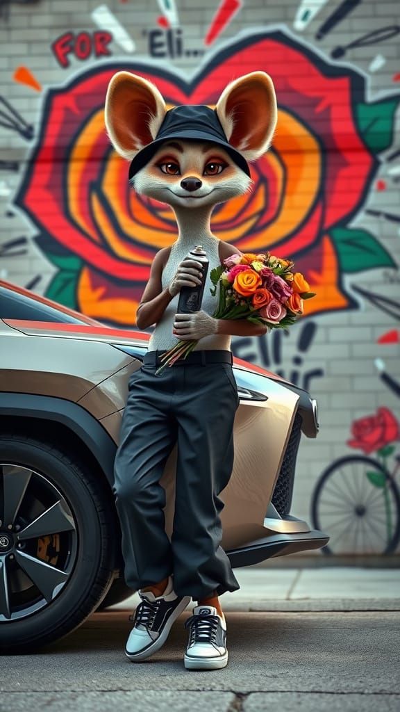 Vibrant Fennec in Futuristic Street Art Scene
