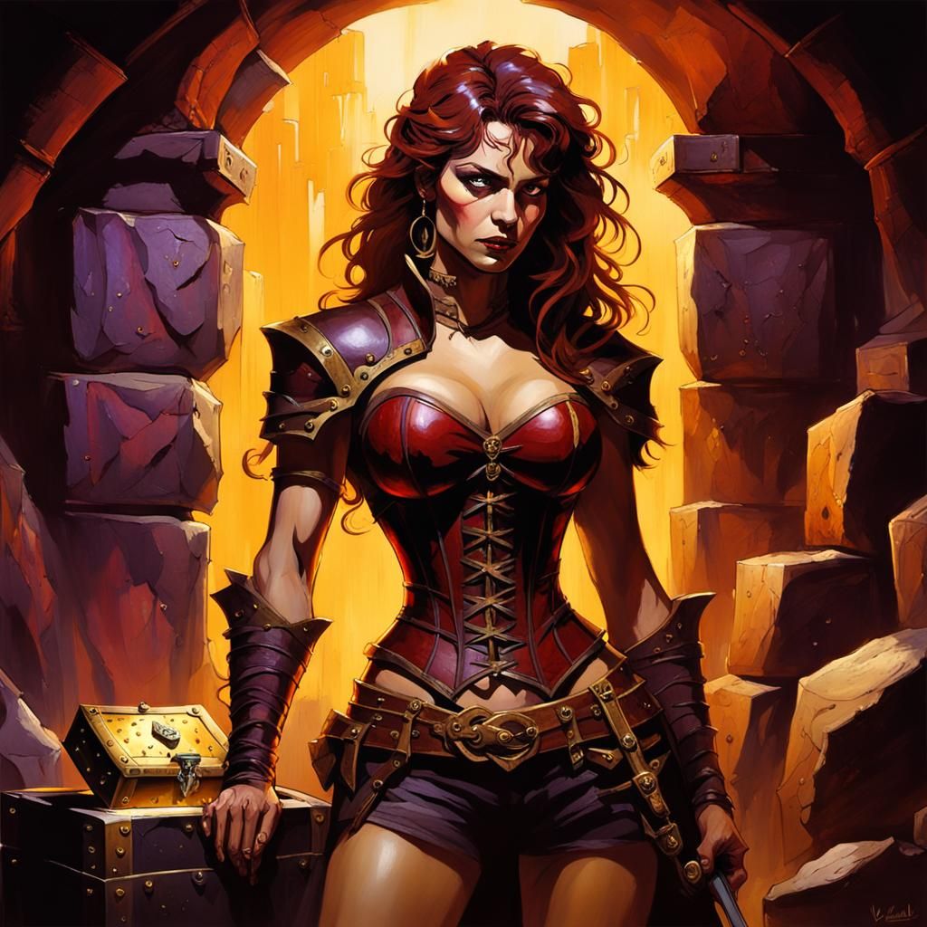 Dark Fantasy Warrior Guarding Treasure Chamber