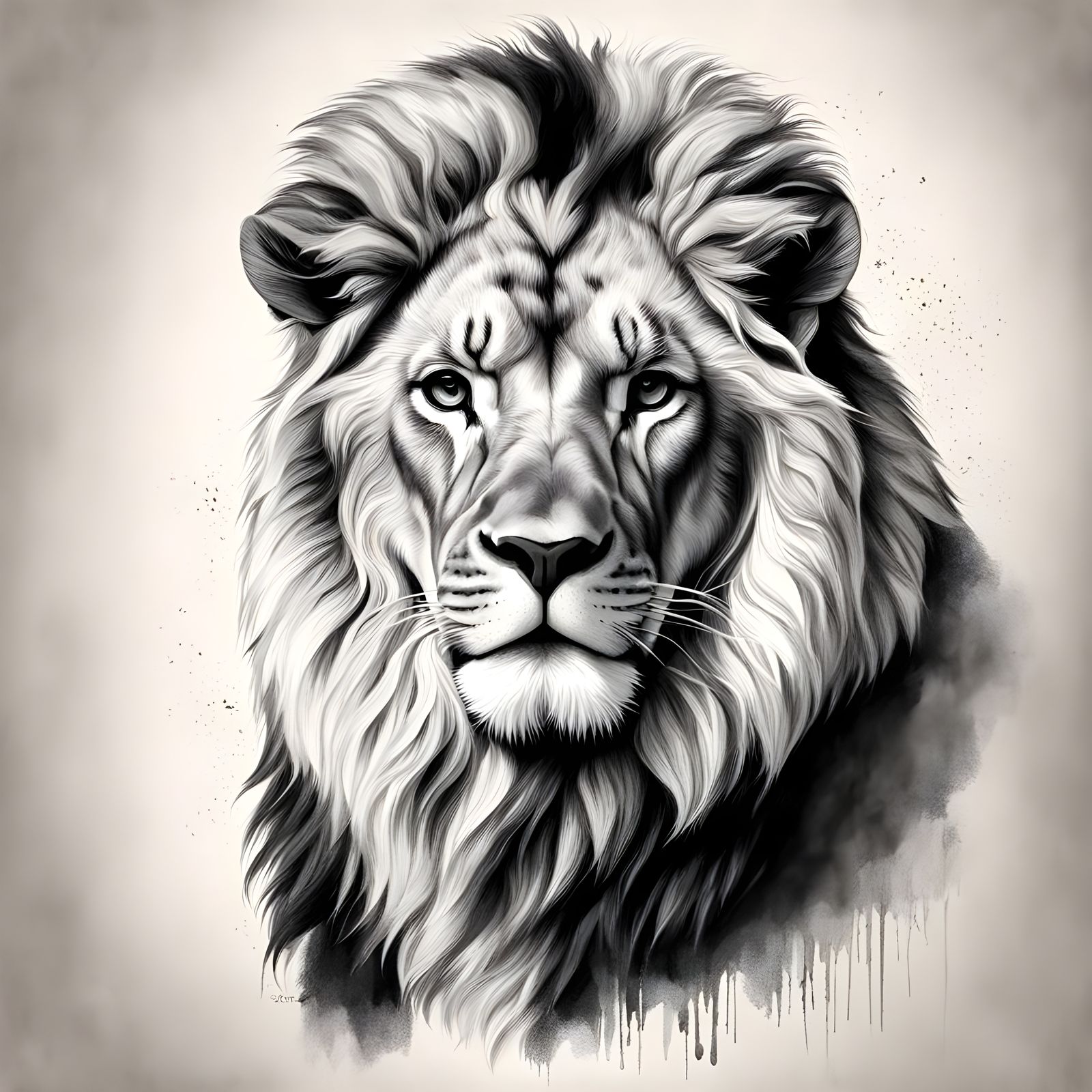 Majestic Lion in Black and White Pencil Art