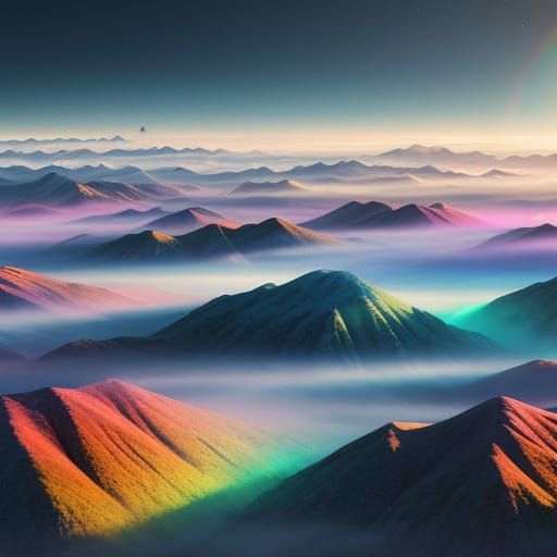 Rainbow Alien Landscape at Dawn: Digital Painting