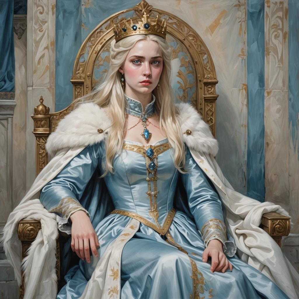 Medieval Princess in Cold North, Pre-Raphaelite Oil Painting