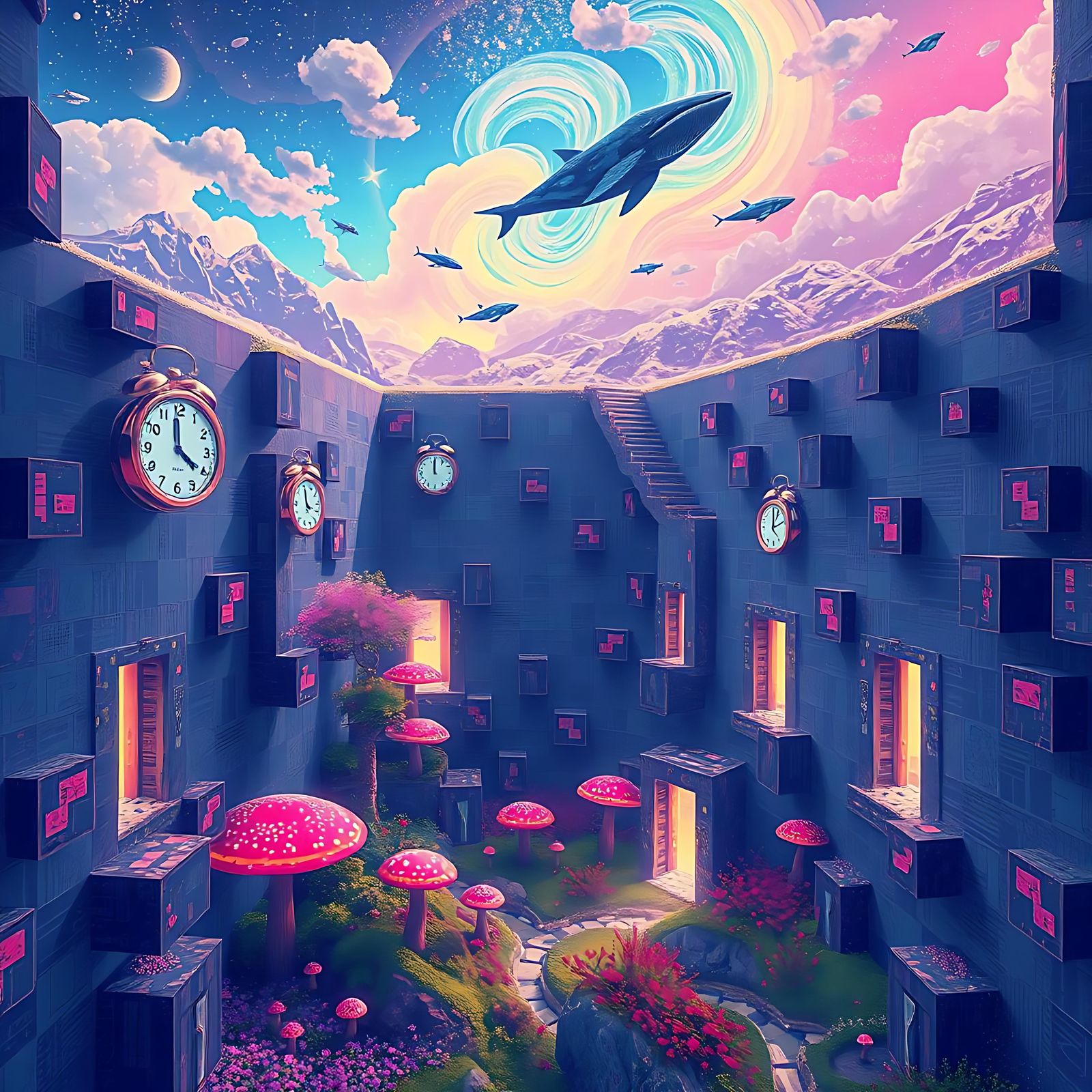 Intricate Pixelated Dream Maze in Surreal Dreamscape