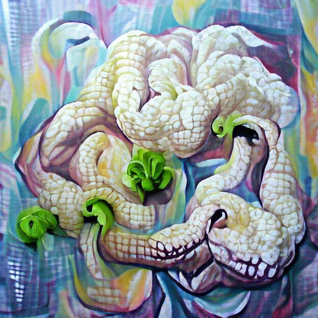 Surreal Snakes in Cauliflower Acrylic Painting