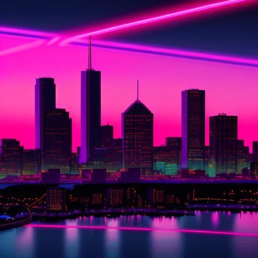 Boston Skyline in Synthwave Neon Retro Style