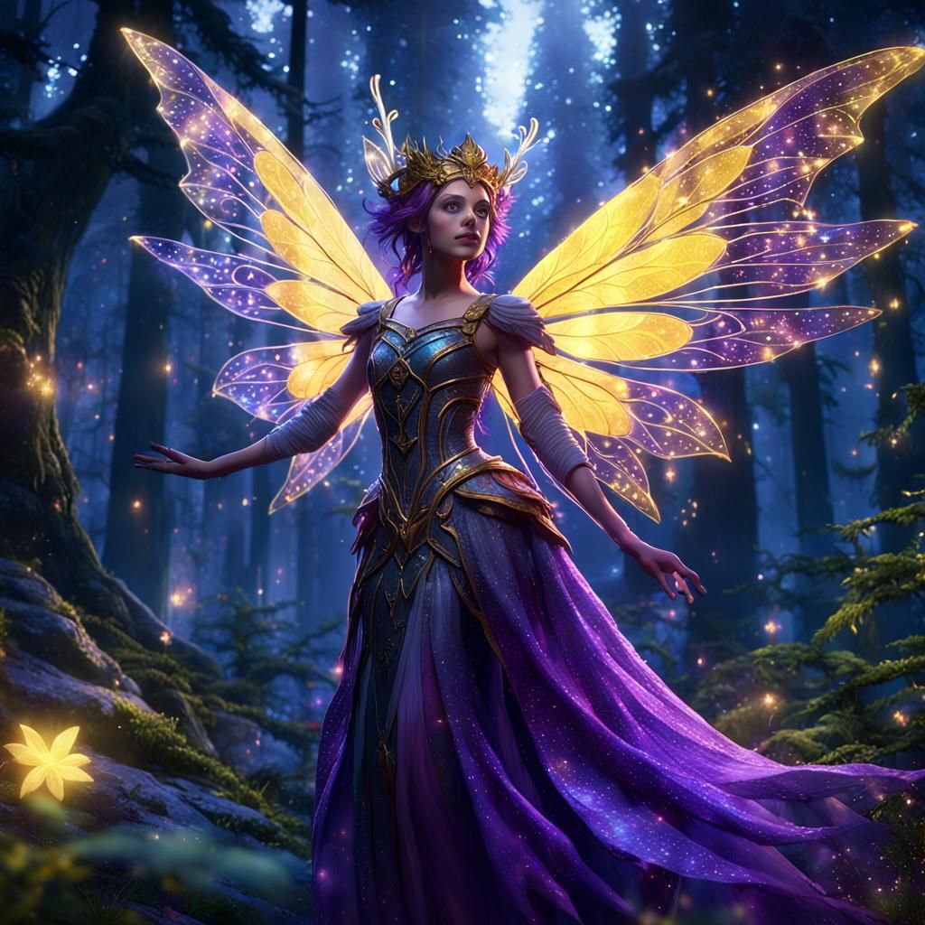 Enchanting Fairy in a Sparkling Forest, Dark Fantasy Art